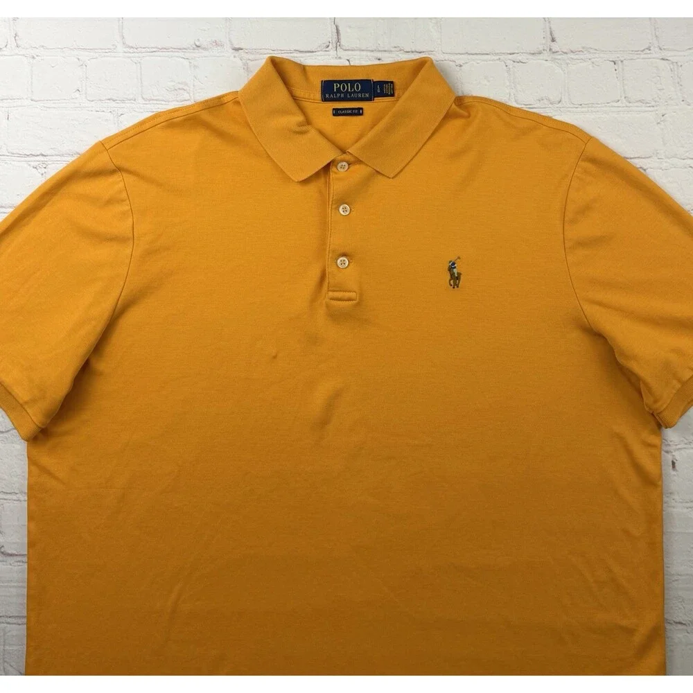 Polo Ralph Lauren Polo Shirt Mens LG Orange Custom Fit Short Sleeve